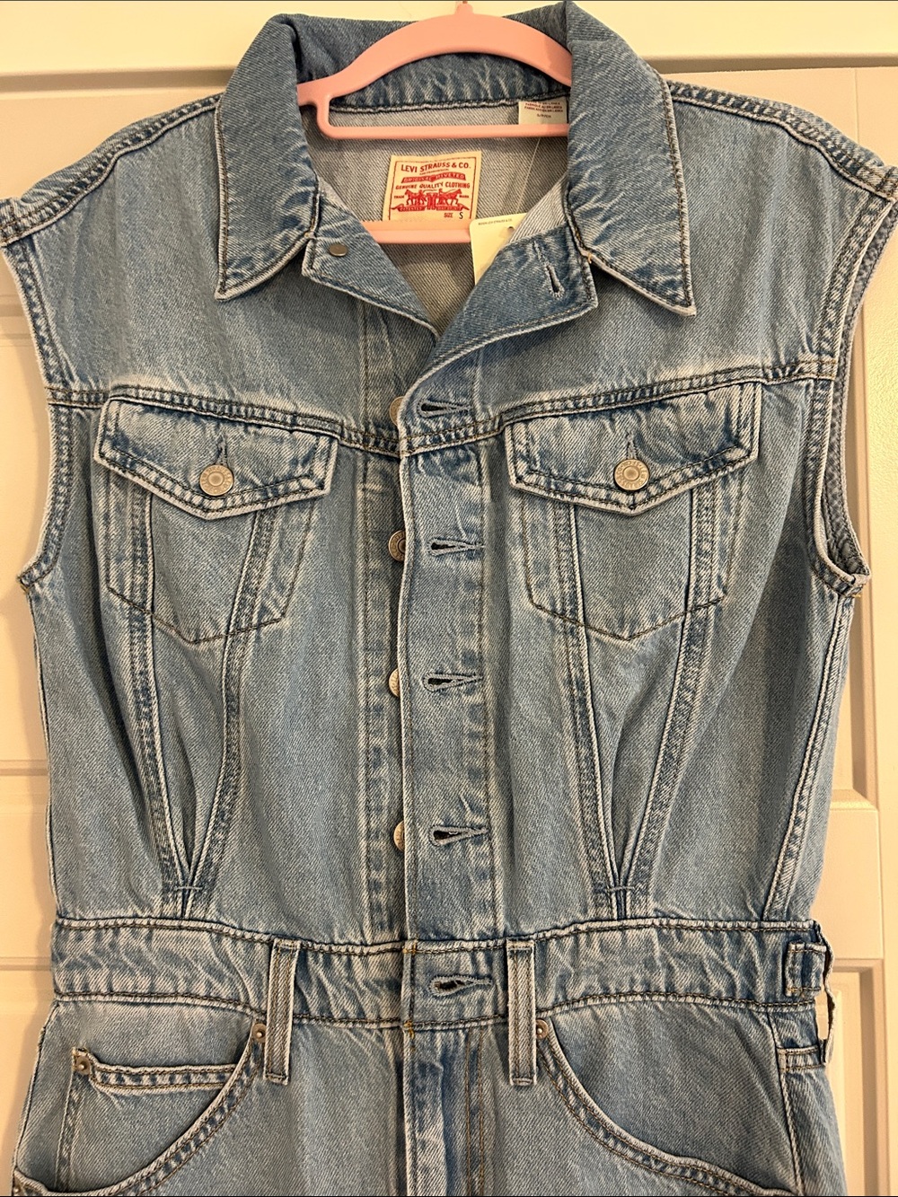 Levi’s Light Cap Sleeve Denim Jeans Midi Dress - Picture 6 of 8